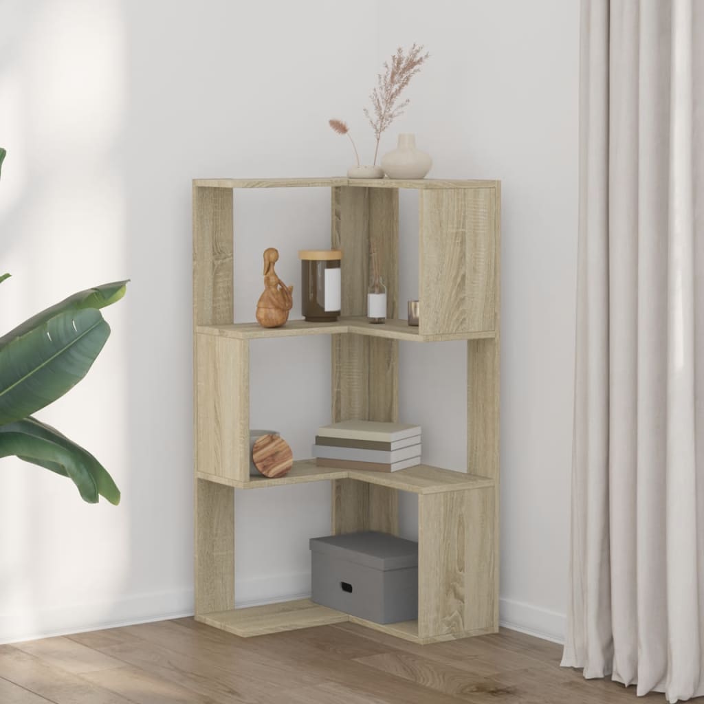 bogreol til hjørne 50x50x102 cm 3 hylder konstrueret træ