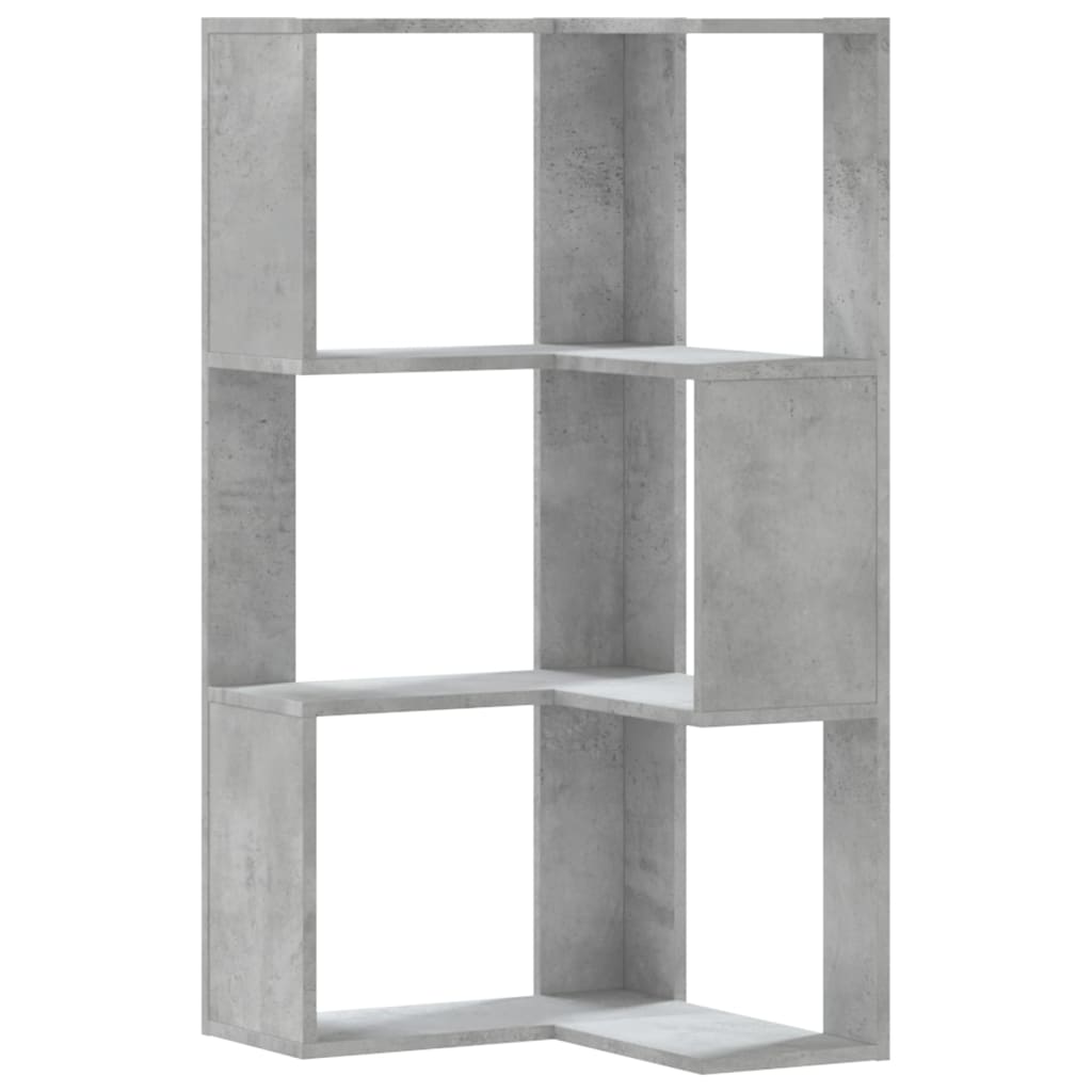 bogreol til hjørne 50x50x102cm 3hylder konstrueret træ betongrå