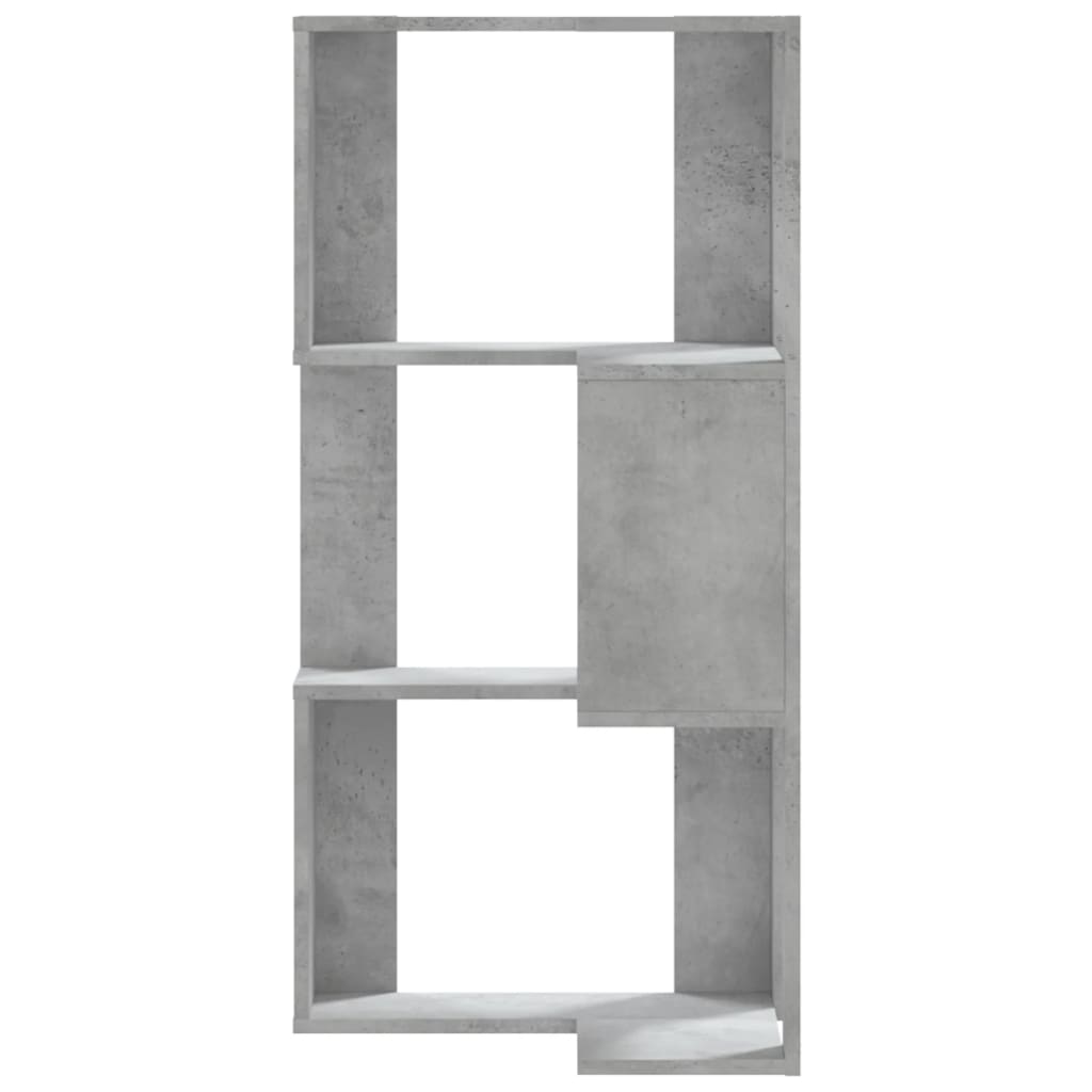 bogreol til hjørne 50x50x102cm 3hylder konstrueret træ betongrå