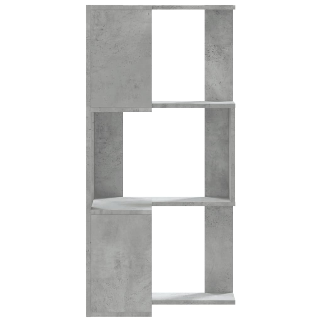 bogreol til hjørne 50x50x102cm 3hylder konstrueret træ betongrå