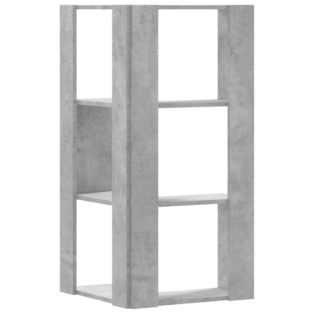 bogreol til hjørne 50x50x102cm 3hylder konstrueret træ betongrå