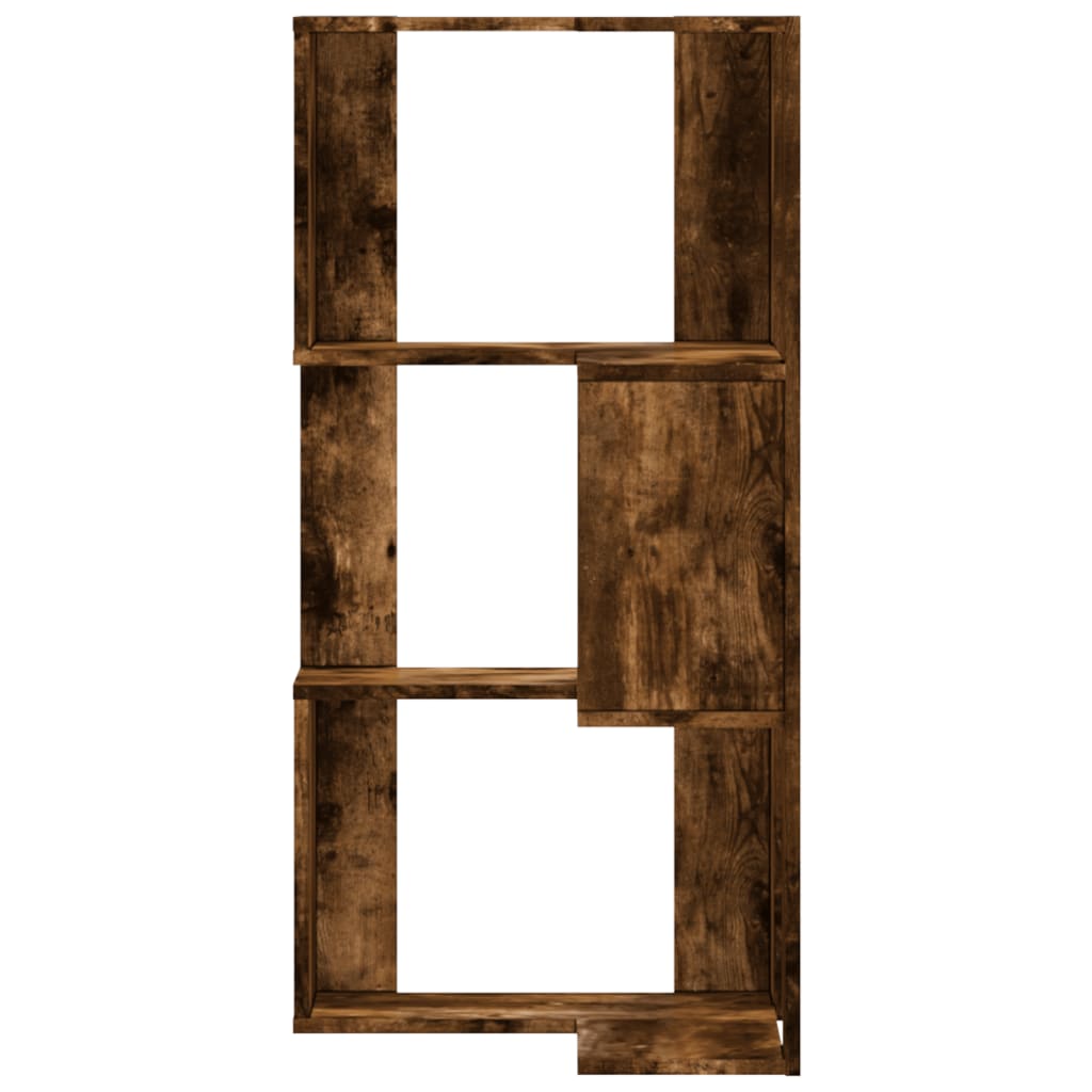 bogreol til hjørne 50x50x102cm 3hylder konstrueret træ røget eg