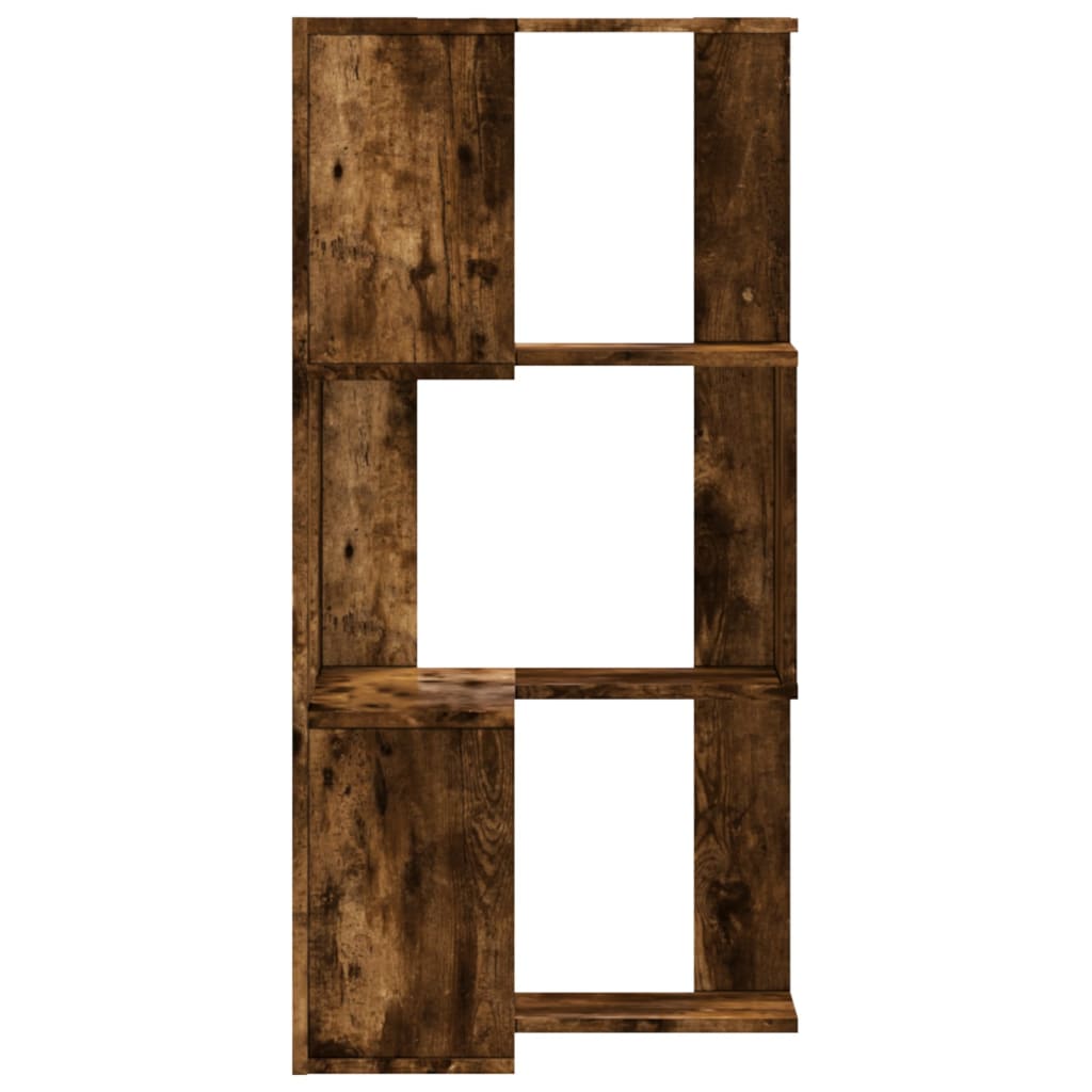 bogreol til hjørne 50x50x102cm 3hylder konstrueret træ røget eg
