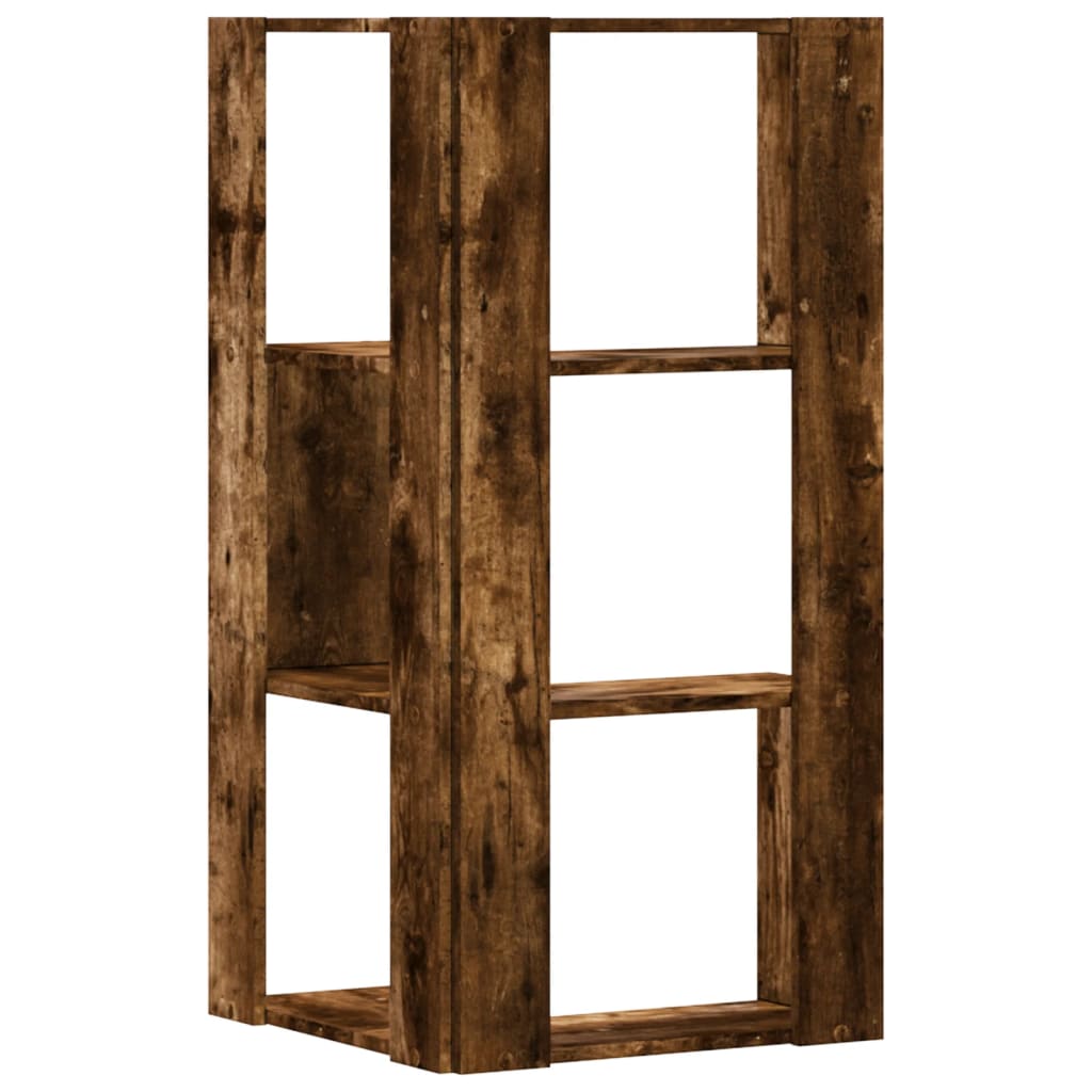 bogreol til hjørne 50x50x102cm 3hylder konstrueret træ røget eg