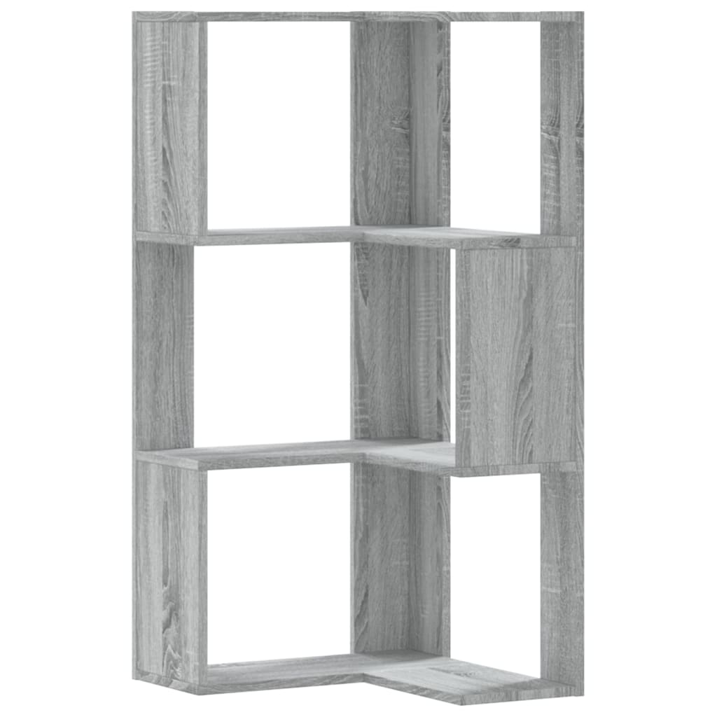 bogreol til hjørne 50x50x102 cm 3 hylder konstrueret træ