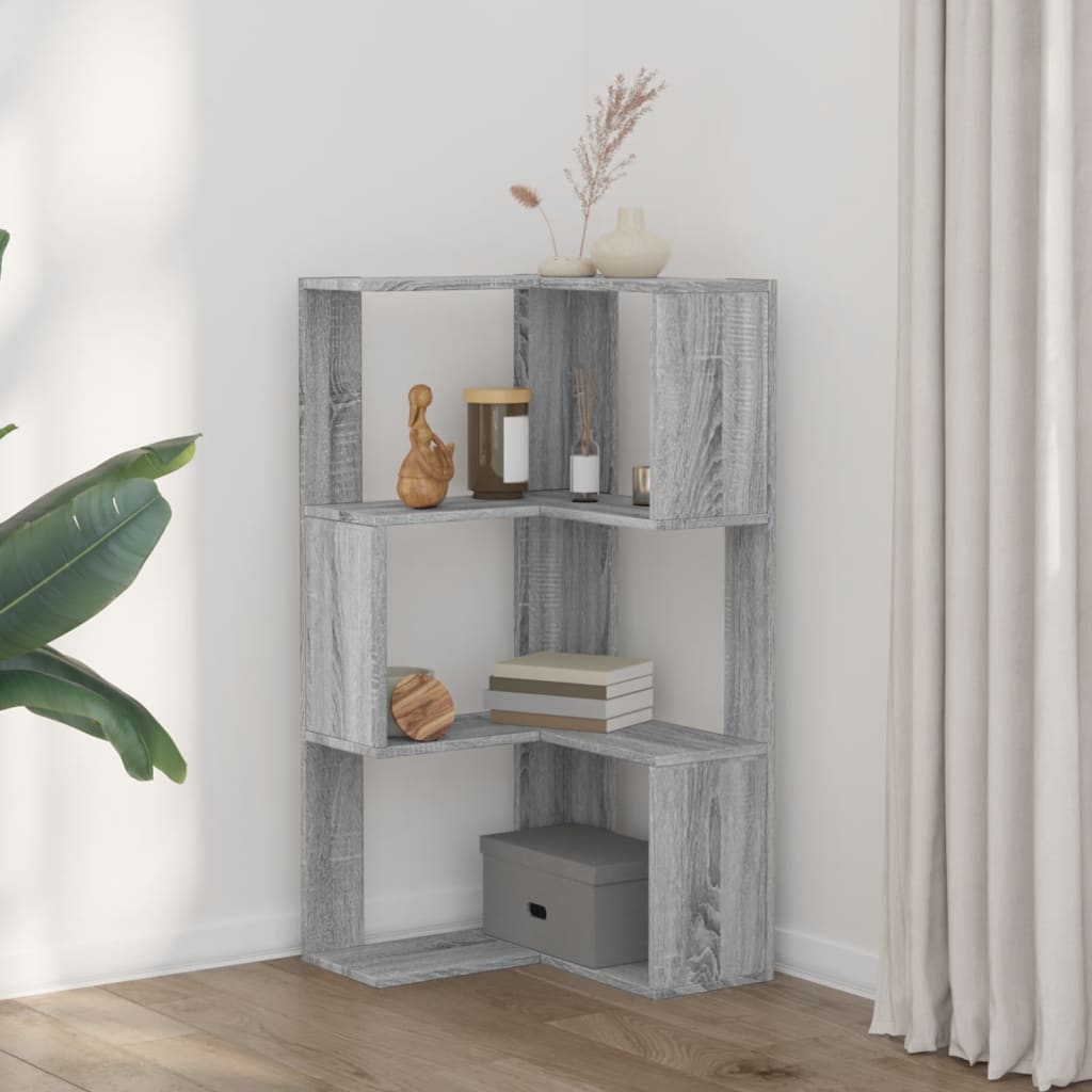 bogreol til hjørne 50x50x102 cm 3 hylder konstrueret træ