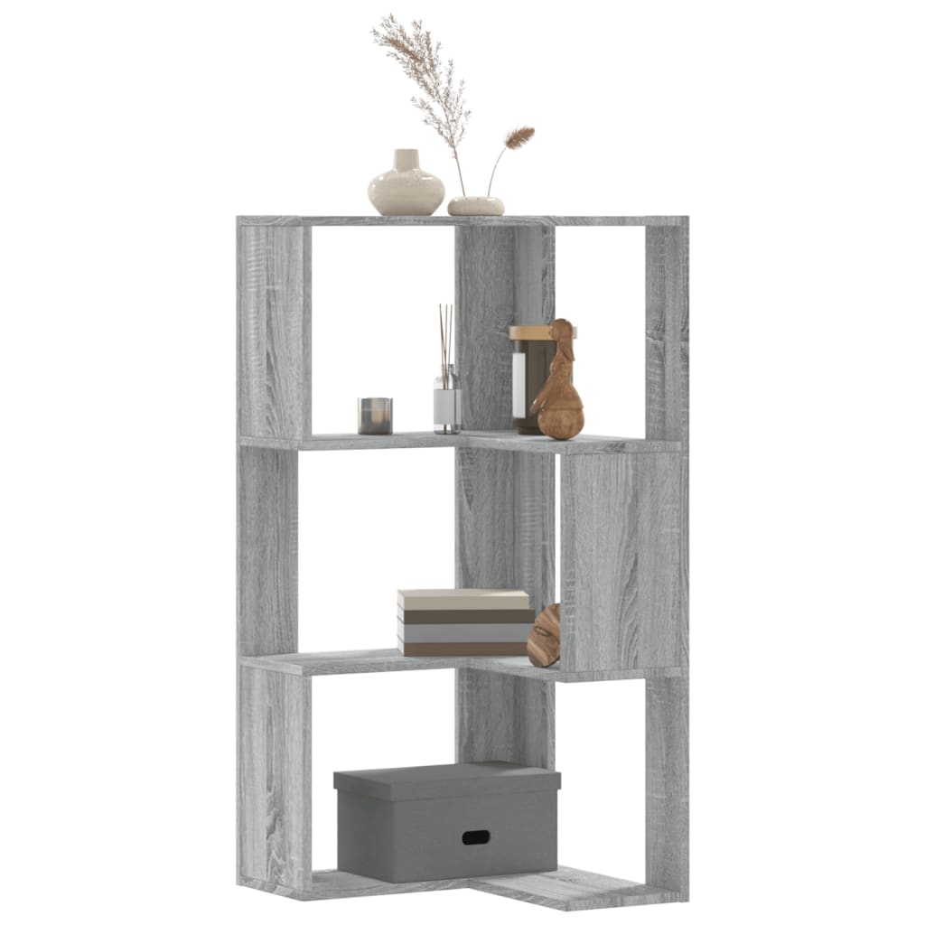 bogreol til hjørne 50x50x102 cm 3 hylder konstrueret træ