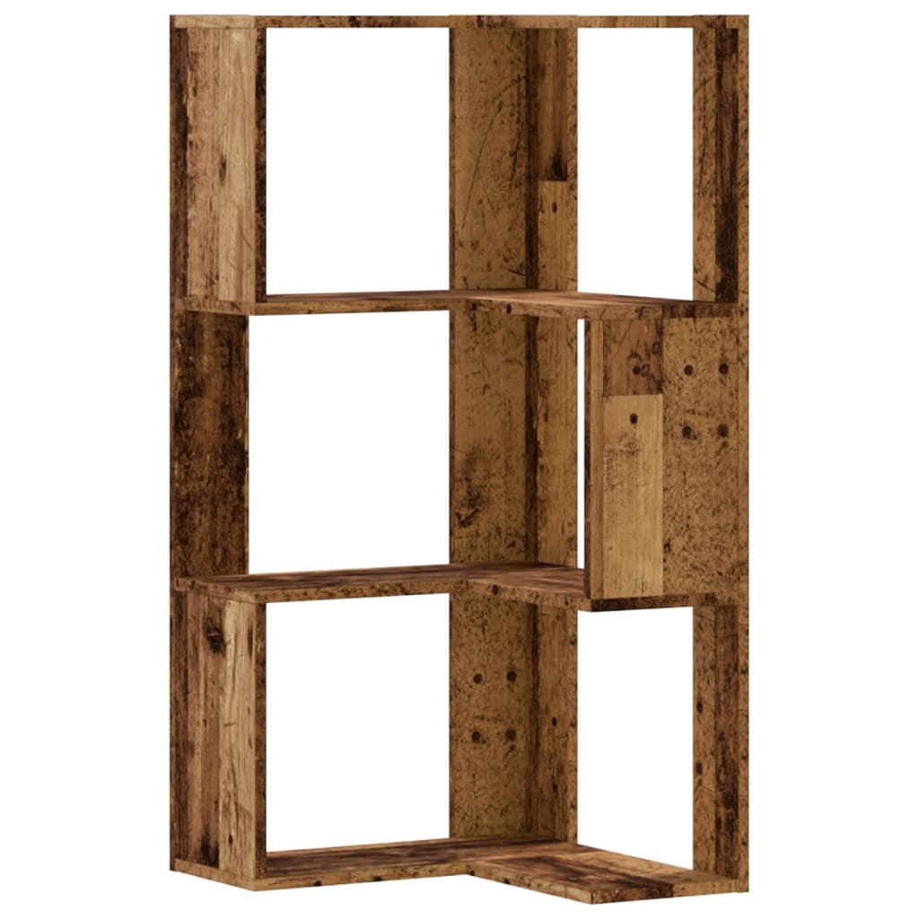 bogreol til hjørne 50x50x102 cm 3 hylder konstrueret træ