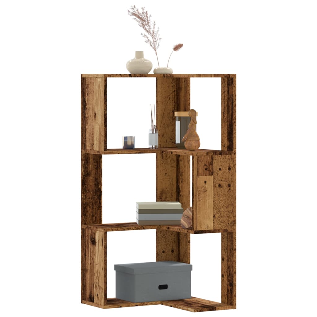 bogreol til hjørne 50x50x102 cm 3 hylder konstrueret træ