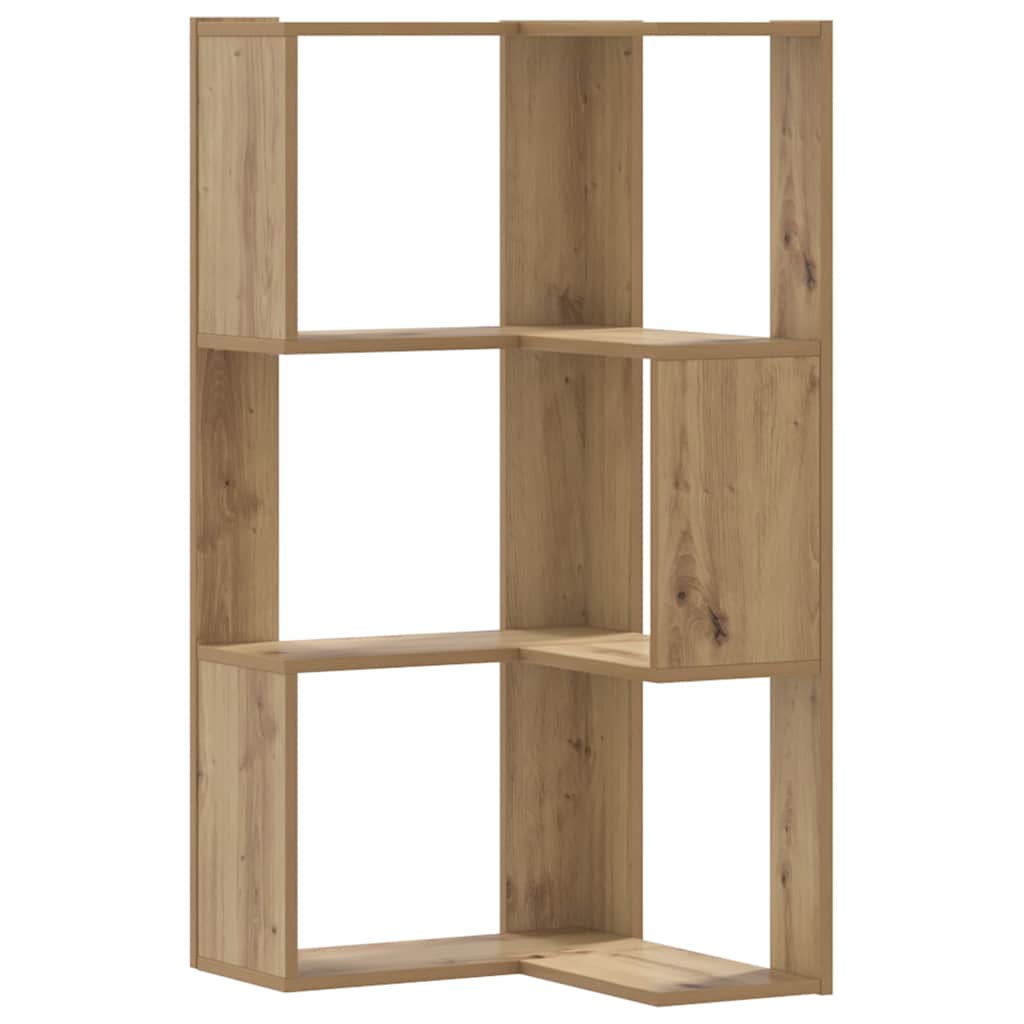 bogreol til hjørne 50x50x102 cm 3 hylder konstrueret træ egetræ