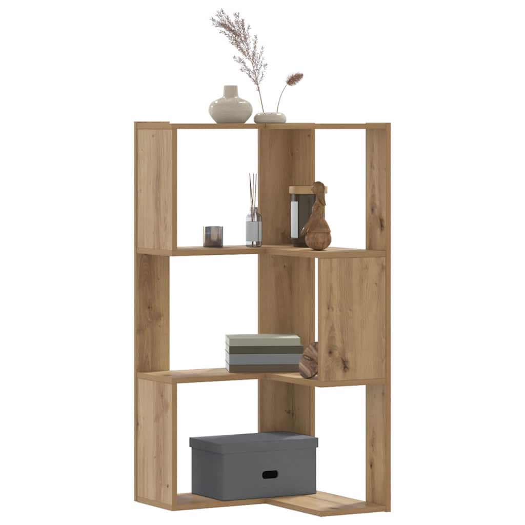 bogreol til hjørne 50x50x102 cm 3 hylder konstrueret træ egetræ