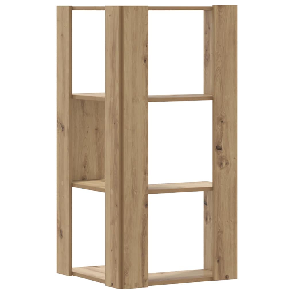 bogreol til hjørne 50x50x102 cm 3 hylder konstrueret træ egetræ