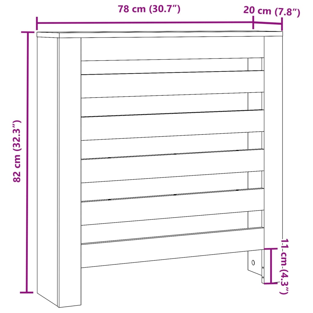 radiatorskjuler 78x20x82 cm konstrueret træ hvid