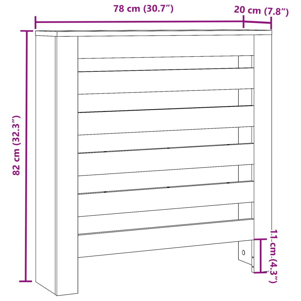 radiatorskjuler 78x20x82 cm konstrueret træ sonoma-eg