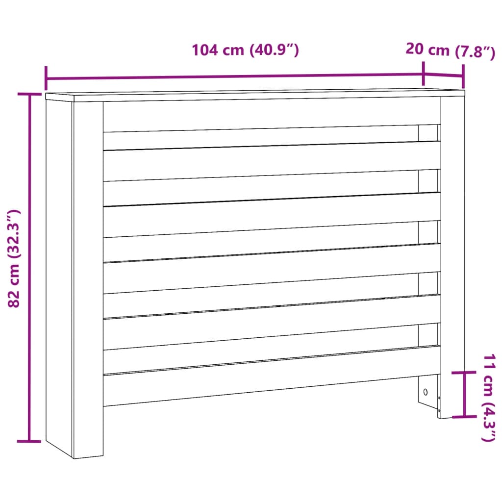 radiatorskjuler 104x20x82 cm konstrueret træ hvid