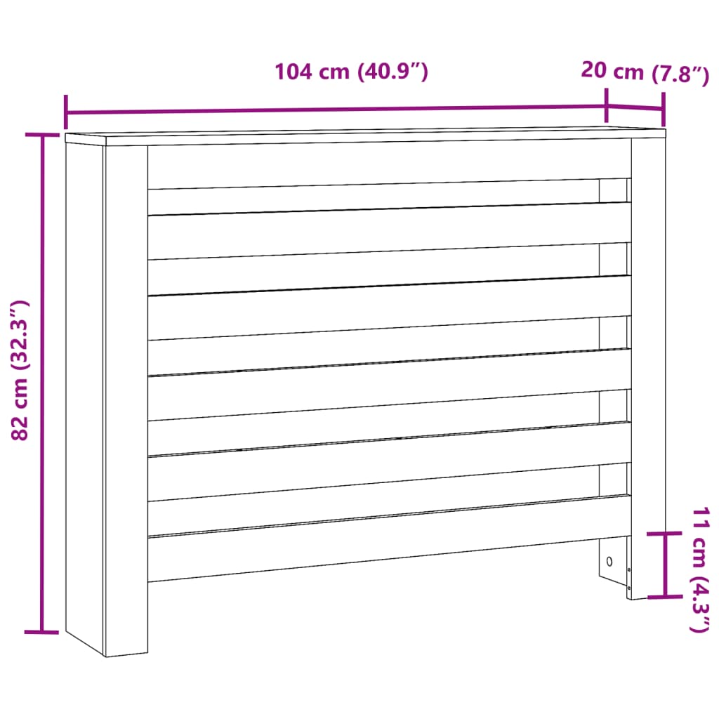 radiatorskjuler 104x20x82 cm konstrueret træ grå sonoma-eg