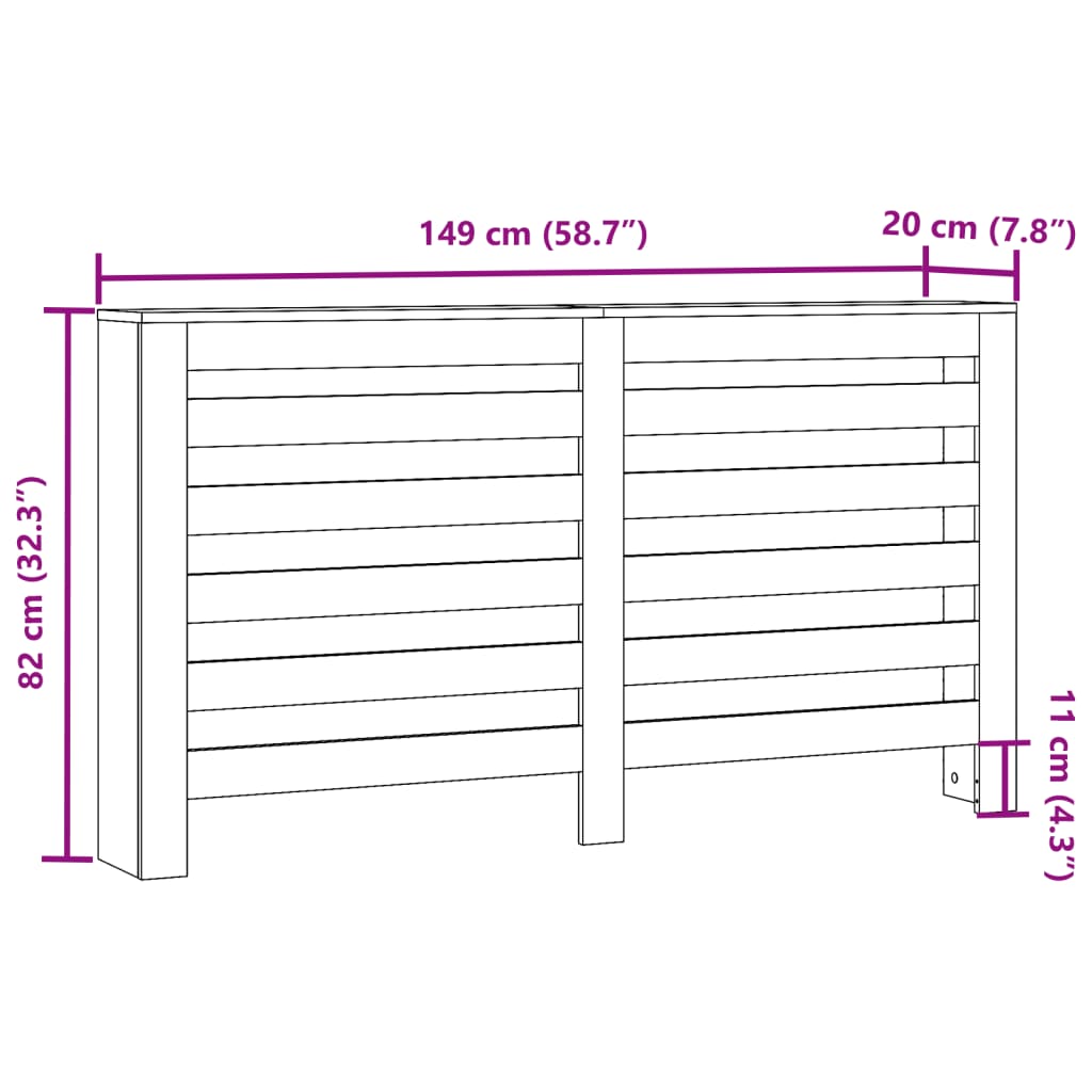radiatorskjuler 149x20x82 cm konstrueret træ hvid