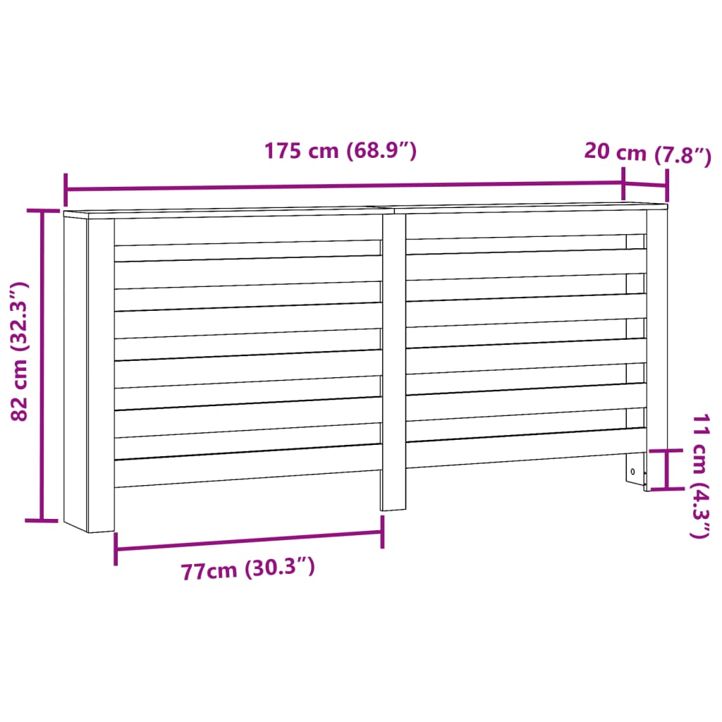 radiatorskjuler 175x20x82 cm konstrueret træ hvid