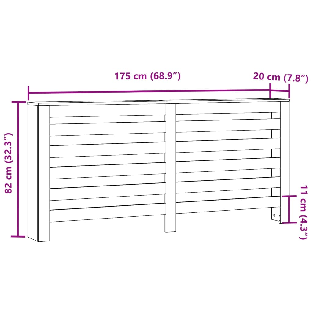 radiatorskjuler 175x20x82 cm konstrueret træ sonoma-eg