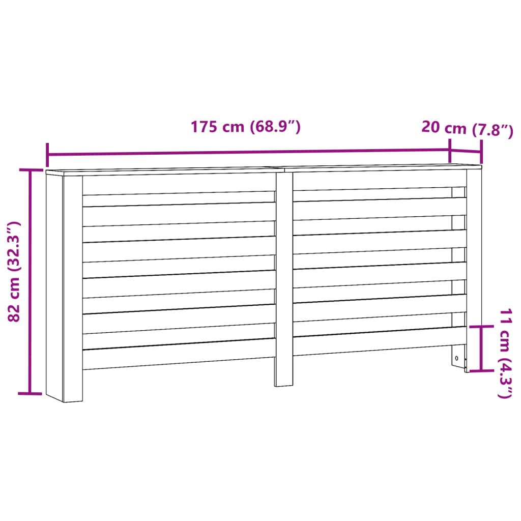 radiatorskjuler 175x20x82 cm konstrueret træ betongrå