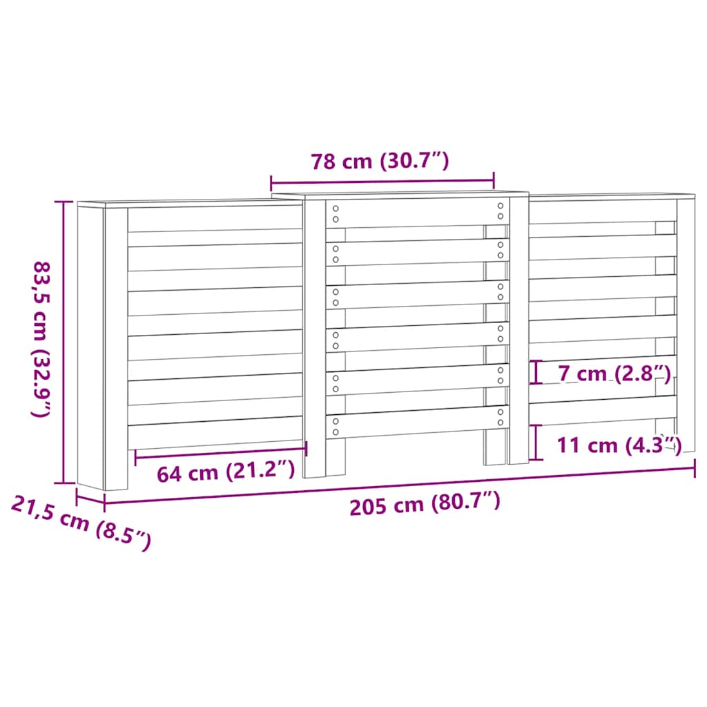 Radiatorcover Betongrå 205 x 21,5 x 83,5 cm Konstrueret træ