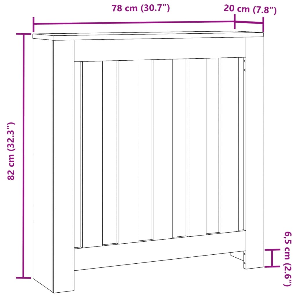 radiatorskjuler 78x20x82 cm konstrueret træ betongrå