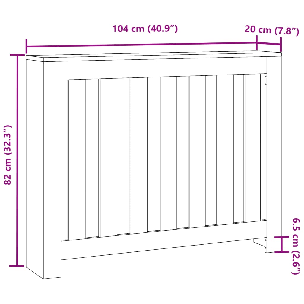 radiatorskjuler 104x20x82 cm konstrueret træ sonoma-eg