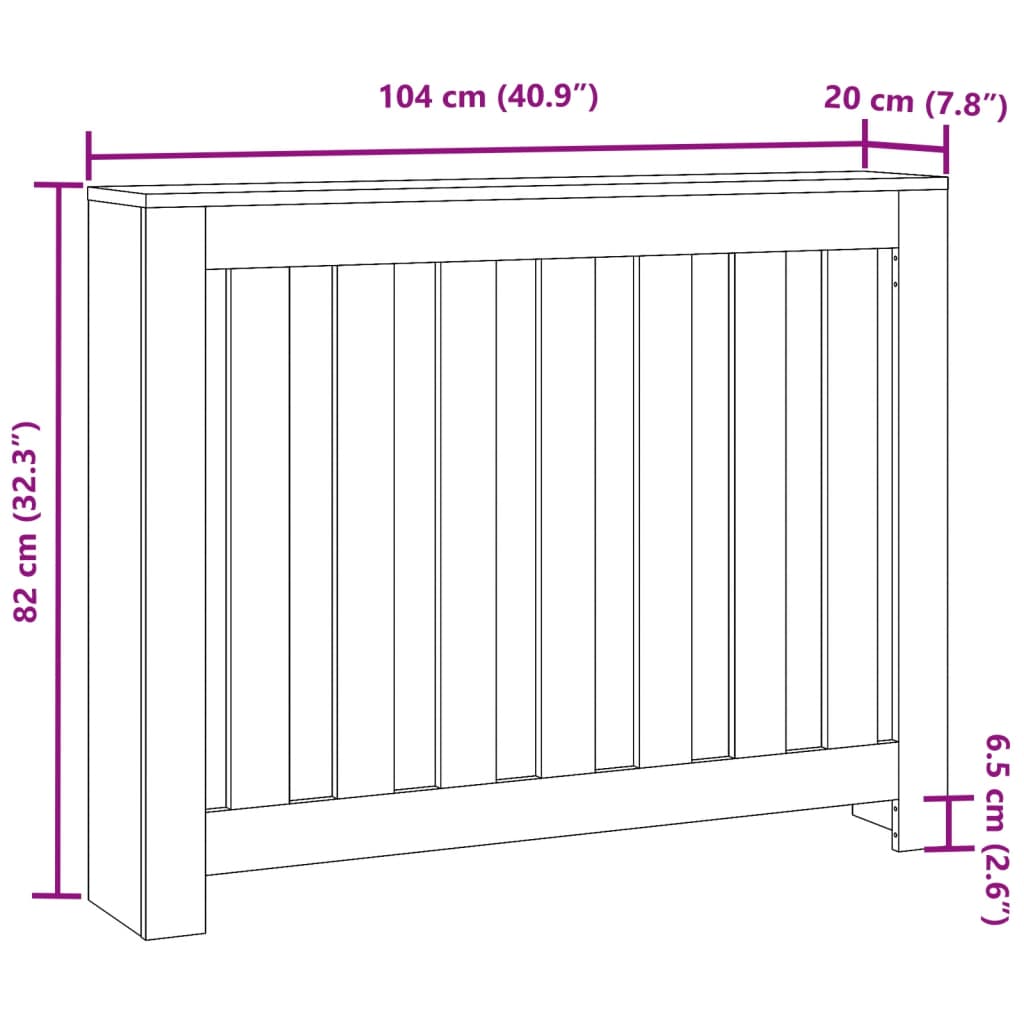 radiatorskjuler 104x20x82 cm konstrueret træ antikt træ