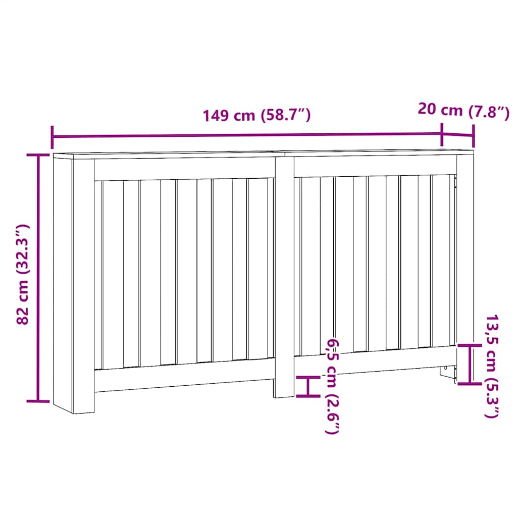 radiatorskjuler 149x20x82 cm konstrueret træ sonoma-eg