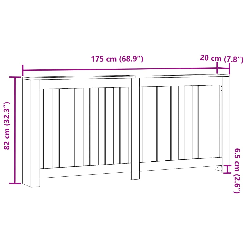 radiatorskjuler 175x20x82 cm konstrueret træ hvid