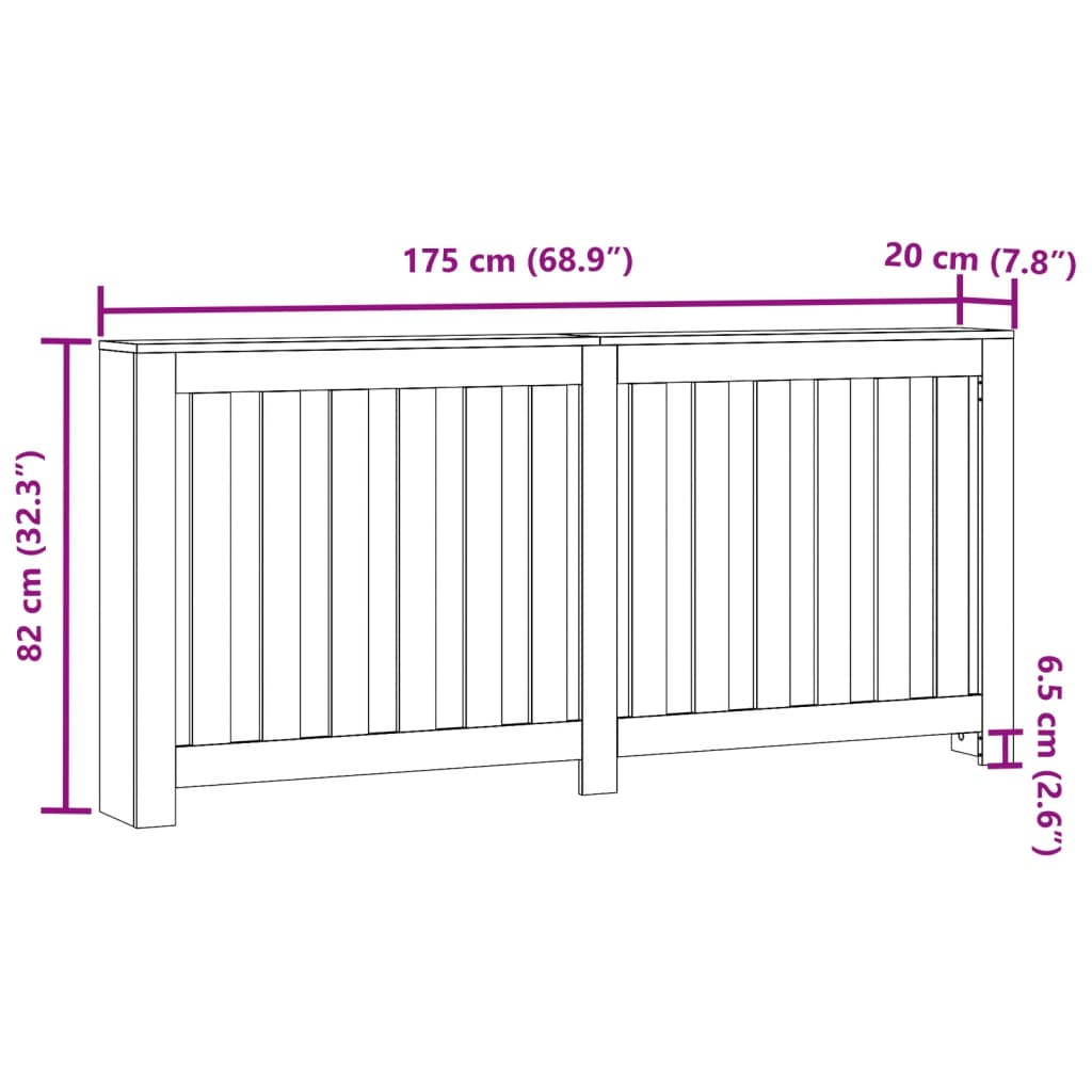 radiatorskjuler 175x20x82 cm konstrueret træ røget egetræsfarve