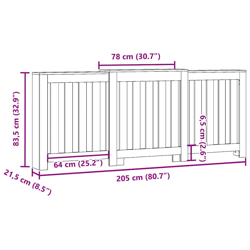 radiatorskjuler 205x21,5x83,5 cm konstrueret træ hvid
