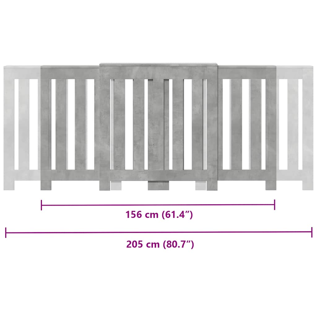 Radiatorcover Betongrå 205 x 21,5 x 83,5 cm Konstrueret træ