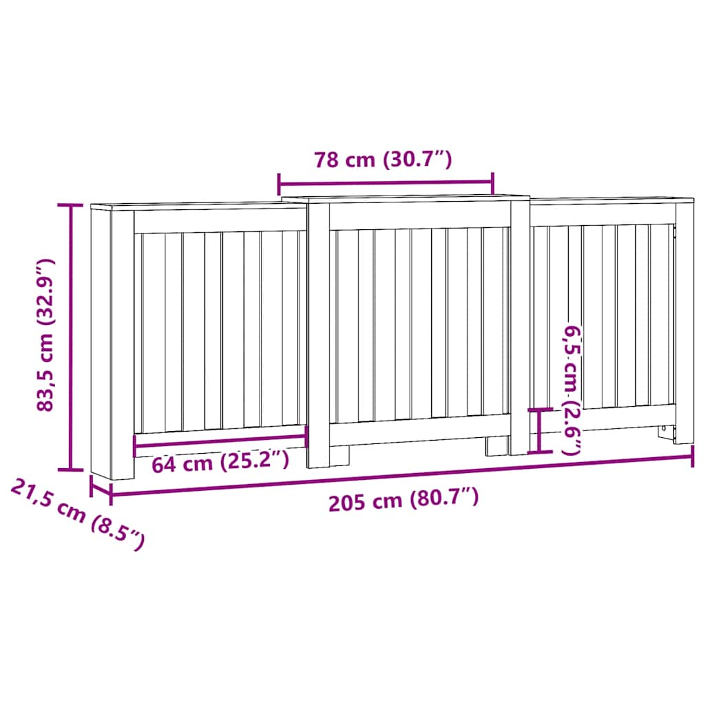 radiatorskjuler 205x21,5x83,5 cm konstrueret træ brun egetræ