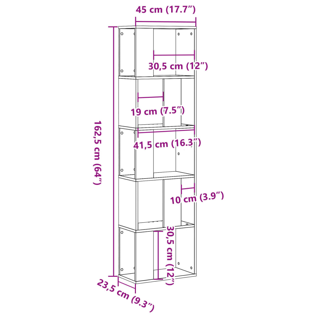 bogreol 45x23,5x162,5 cm 5 hylder konstrueret træ sonoma-eg