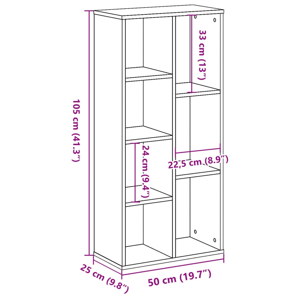 bogreol 50x25x105 cm konstrueret træ antikt træ
