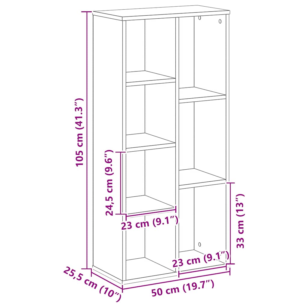 bogreol 50x25x105 cm konstrueret træ egetræsfarve