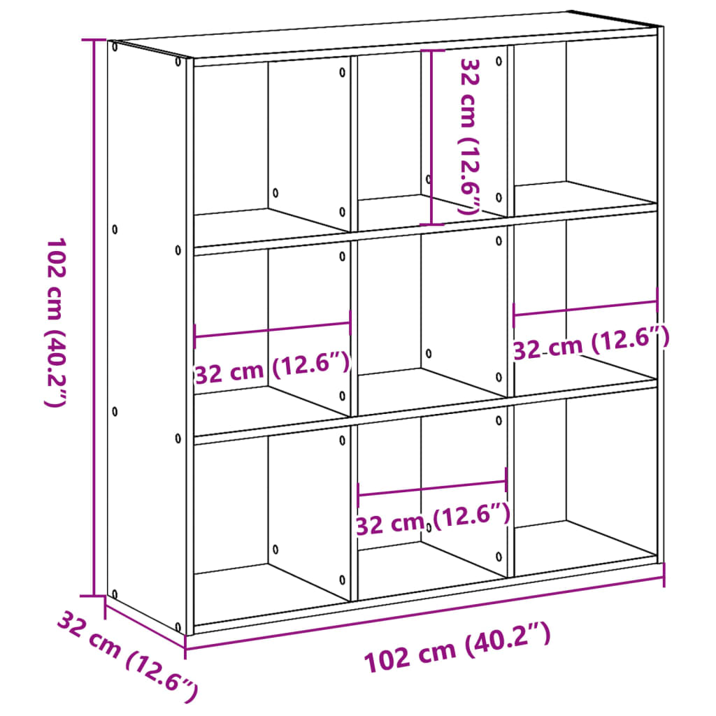 bogreol 102x32x102 cm konstrueret træ sonoma-eg