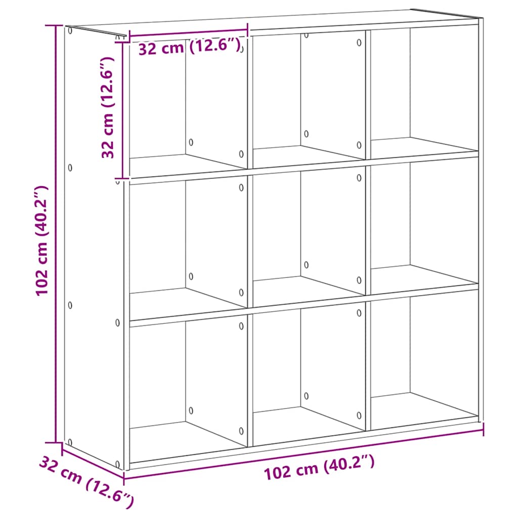 bogreol 102x32x102 cm konstrueret træ egetræsfarve