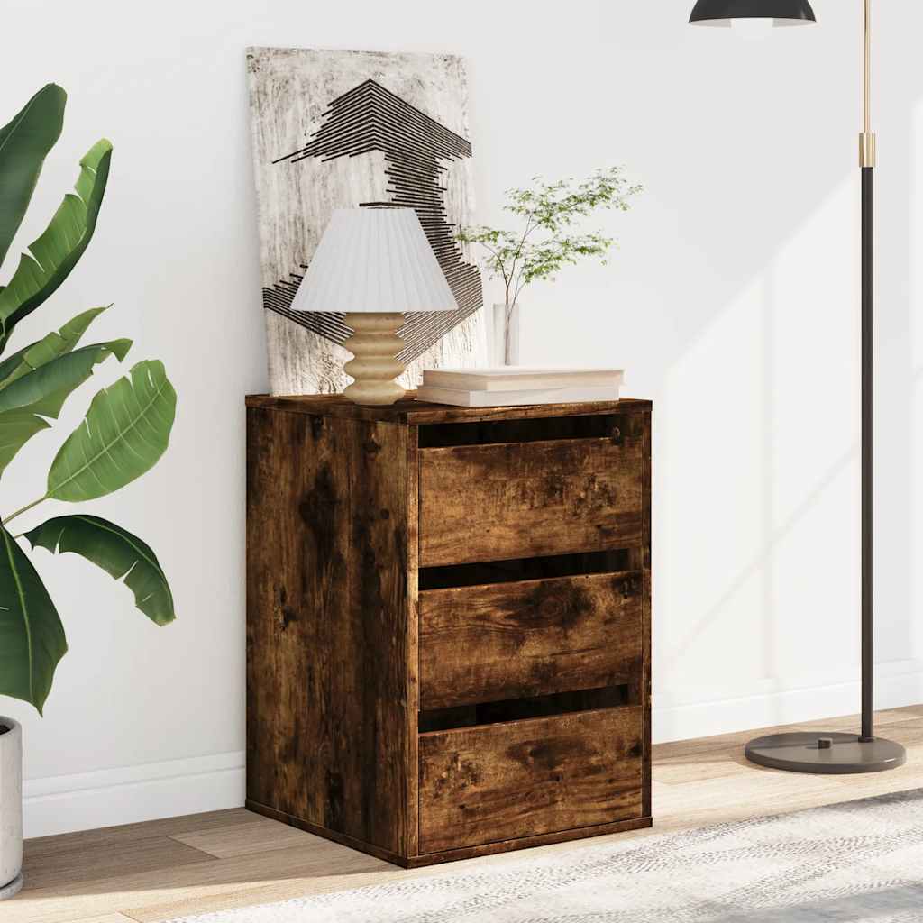 kommode til hjørne 40x41x58 cm konstrueret træ røget egetræ
