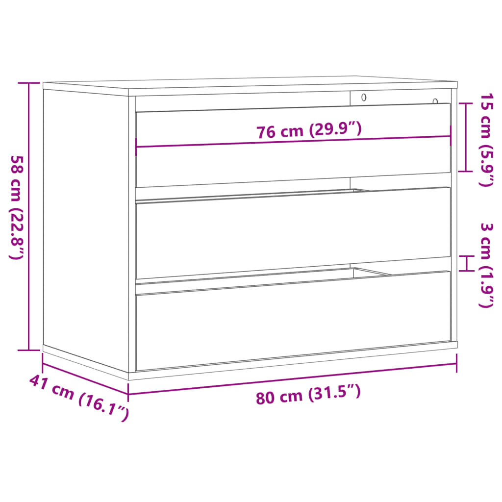 kommode til hjørne 80x41x58 cm konstrueret træ sonoma-eg