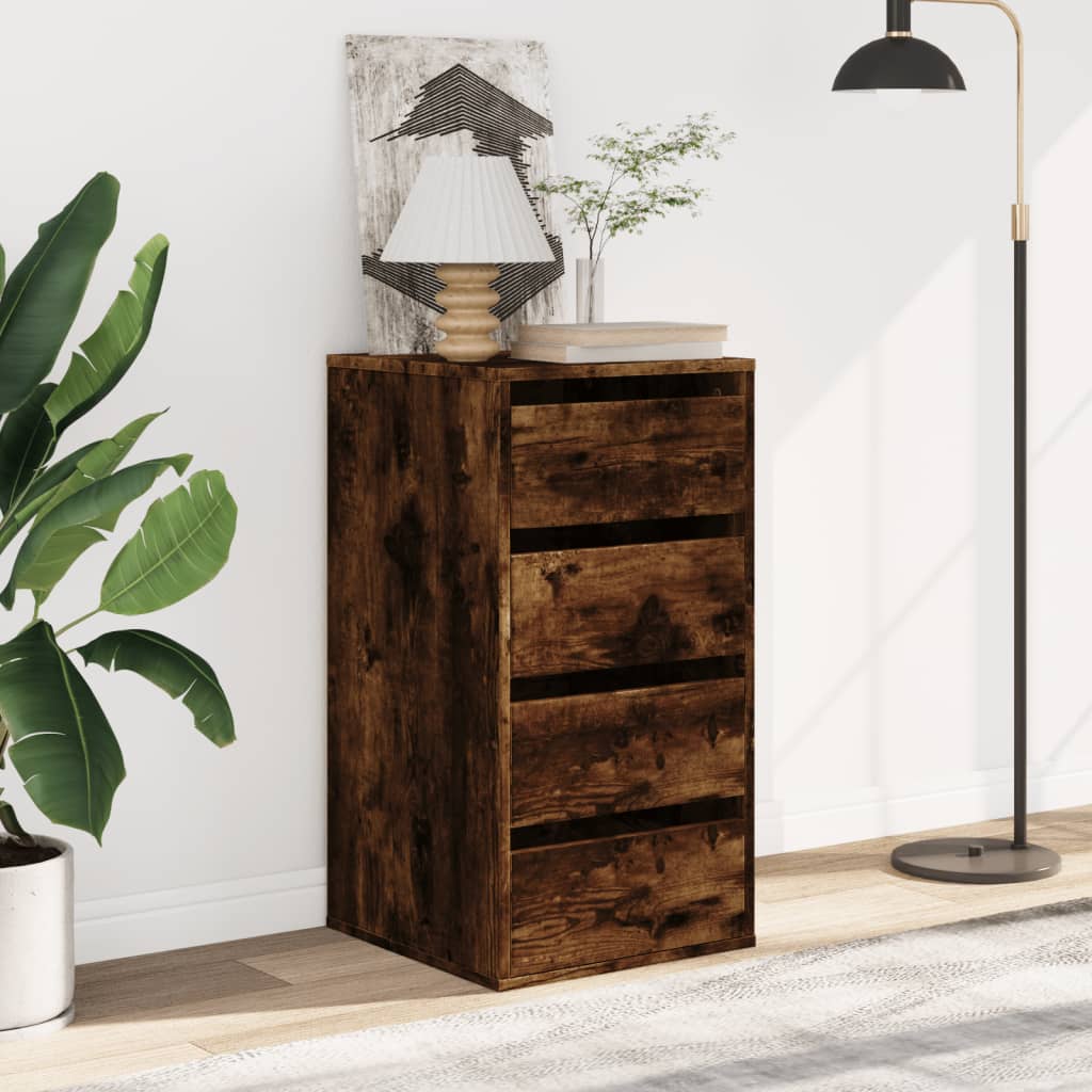 kommode til hjørne 40x41x76 cm konstrueret træ røget egetræ
