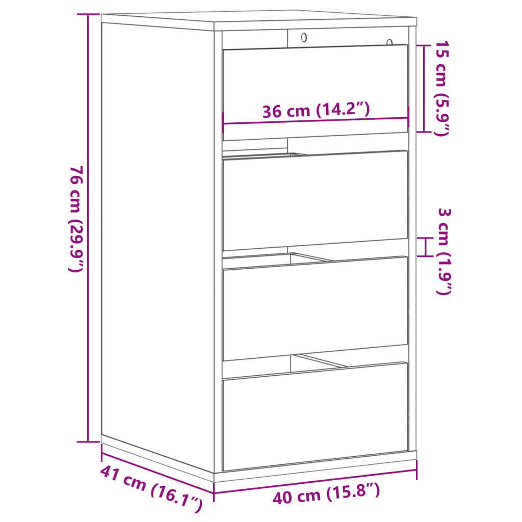 kommode til hjørne 40x41x76 cm konstrueret træ røget egetræ