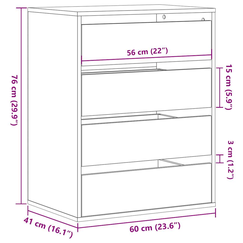 kommode til hjørne 60x41x76 cm konstrueret træ sonoma-eg