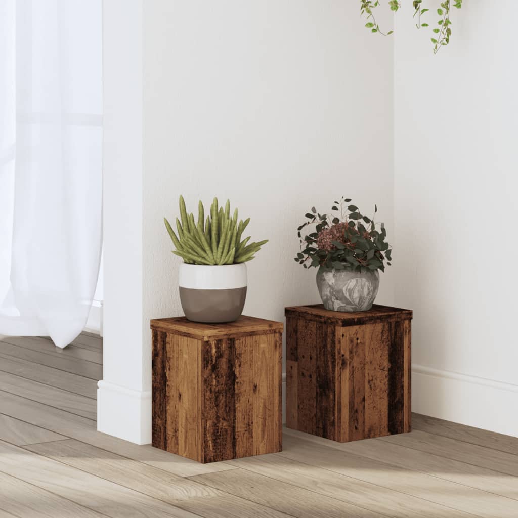 Planteholder 2 stk. Gammelt træ 15 x 15 x 20 cm Konstrueret træ
