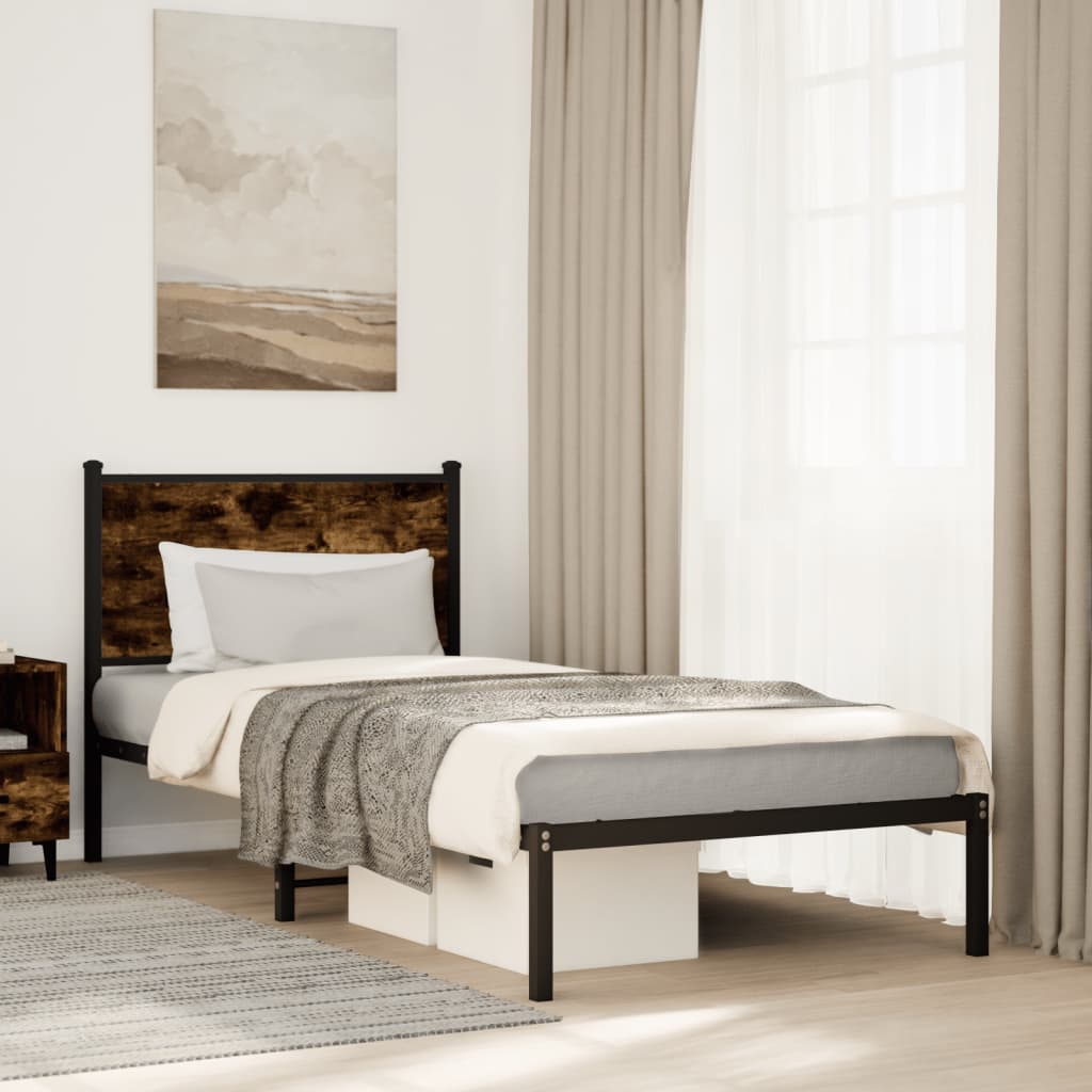 sengeramme uden madras 90x190 cm metal røget egetræsfarve