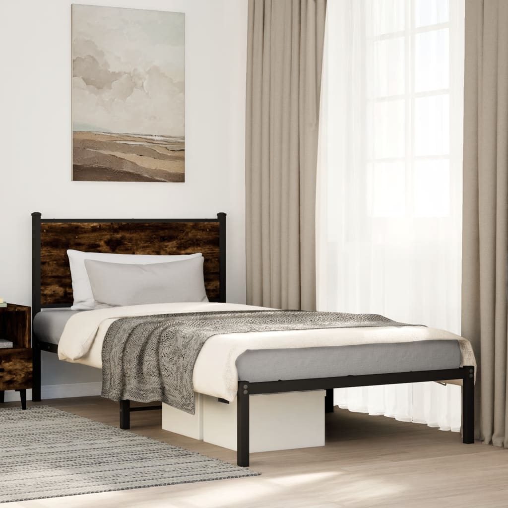 sengeramme uden madras 100x190 cm metal røget egetræsfarve