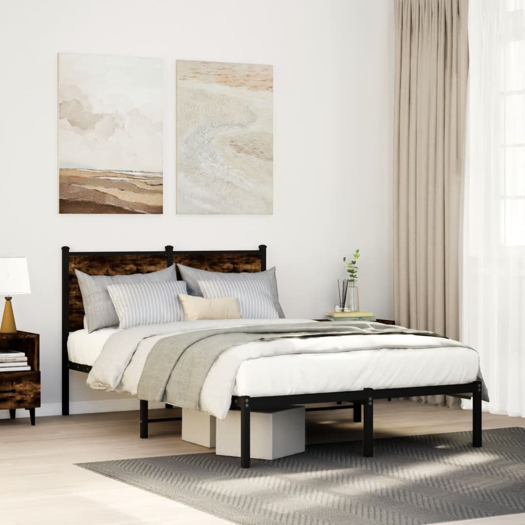 sengeramme uden madras 120x190 cm metal røget egetræsfarve