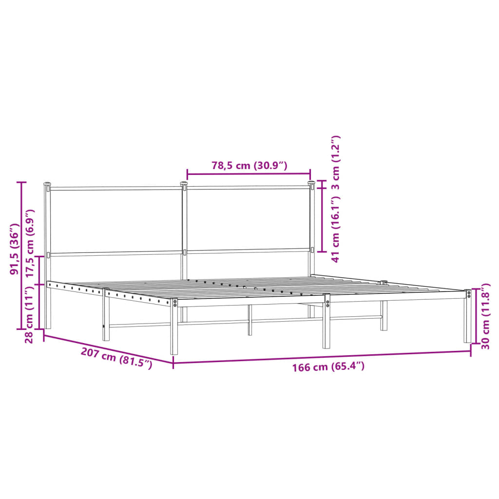 sengeramme uden madras 160x200 cm metal røget egetræsfarve