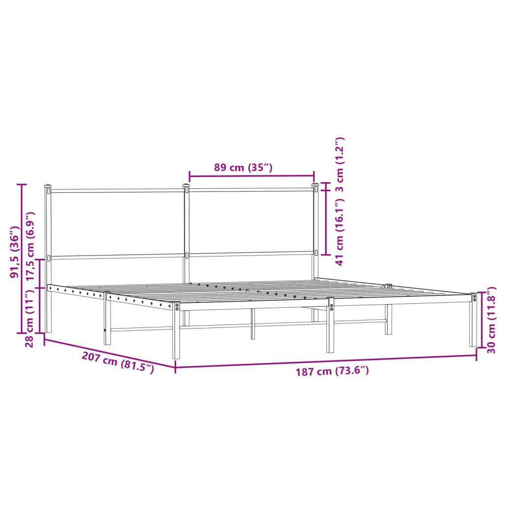 sengeramme uden madras 180x200 cm metal røget egetræsfarve